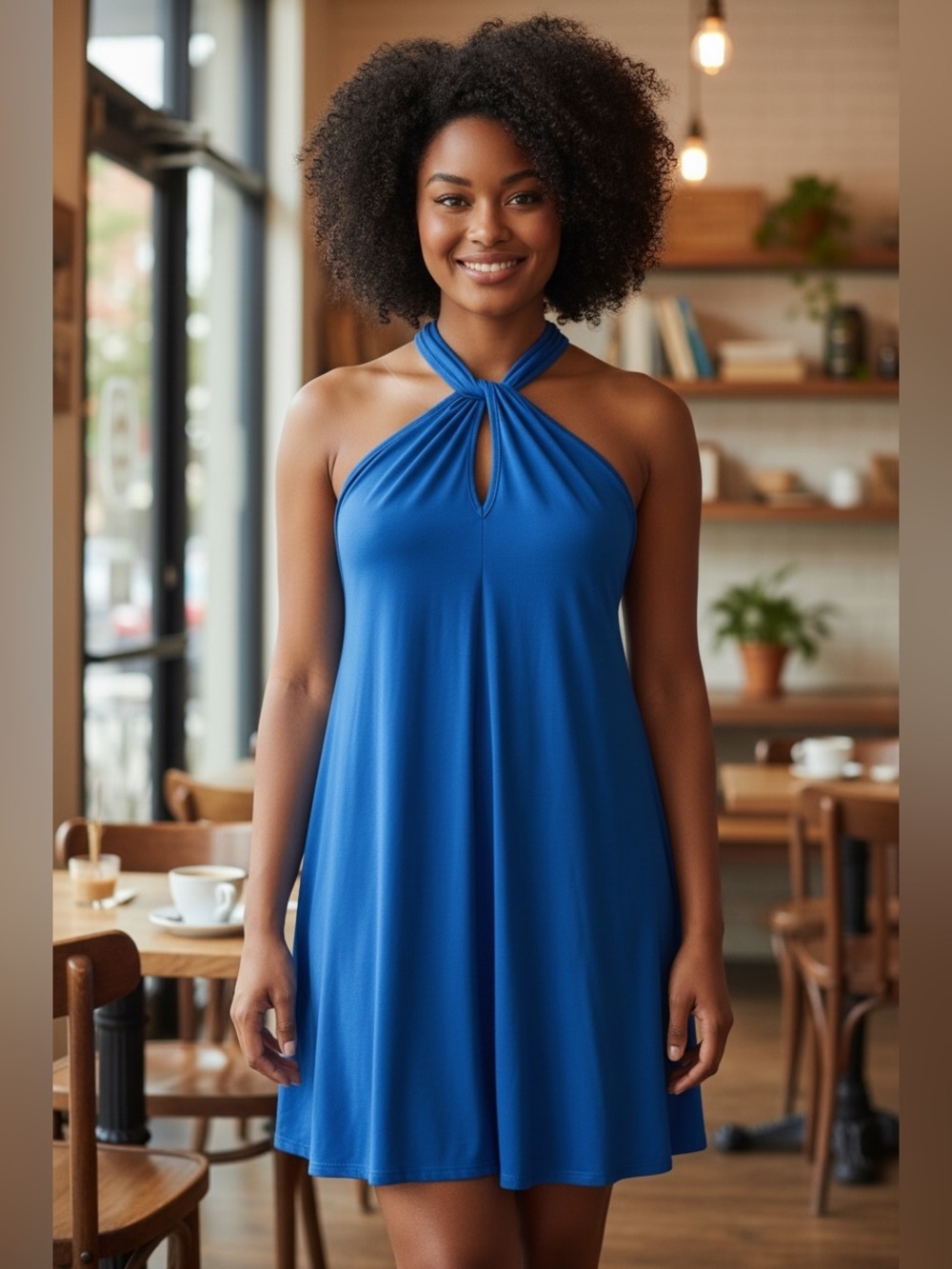 VENUS Royal Blue Halter Mini Dress, size Medium
